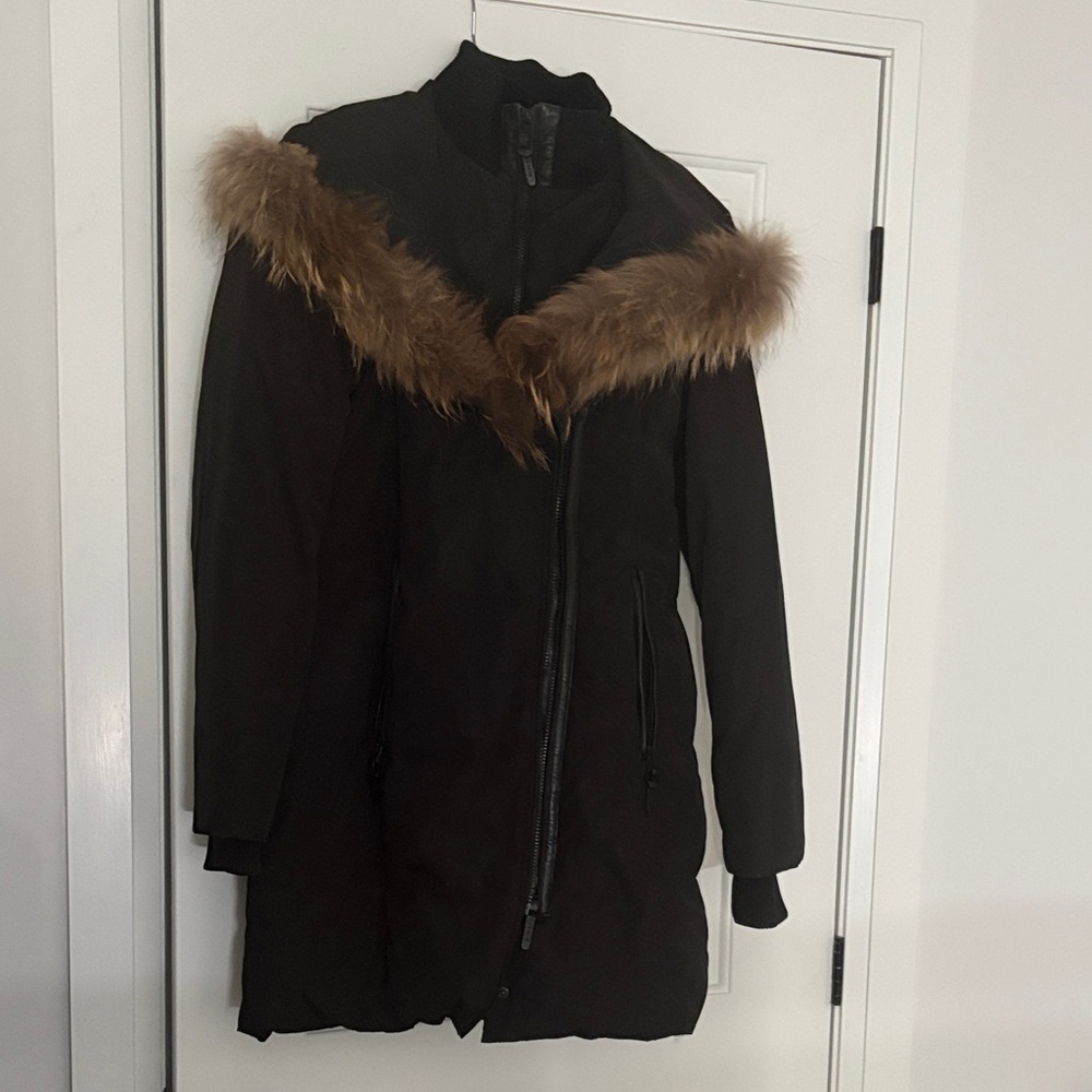 Atelier Noir Black Fur-Trimmed Down filled Coat